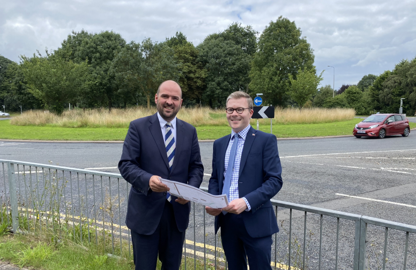 Bradley Thomas with Richard Holden MP, former Transport Minister on the A38