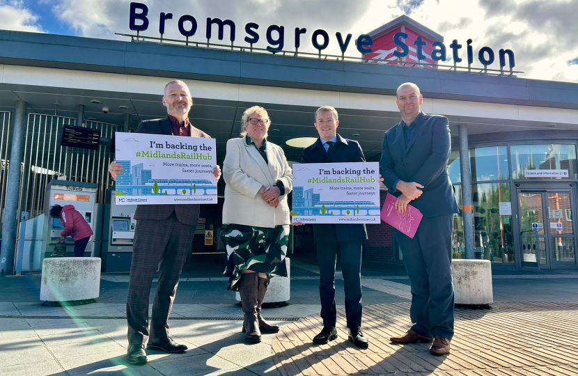 Left to right: Mal Drury Rose, Executive Director of West Midlands Rail Executive, Strategic Partnerships Lead, Midlands Connect Sarah Spink, Bradley Thomas MP & Integrated Transport Programme Lead from Midlands Connect Andy Clark.