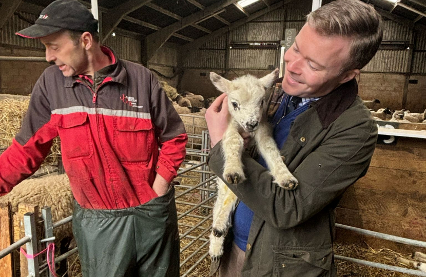 Bradley holding a new born lamb